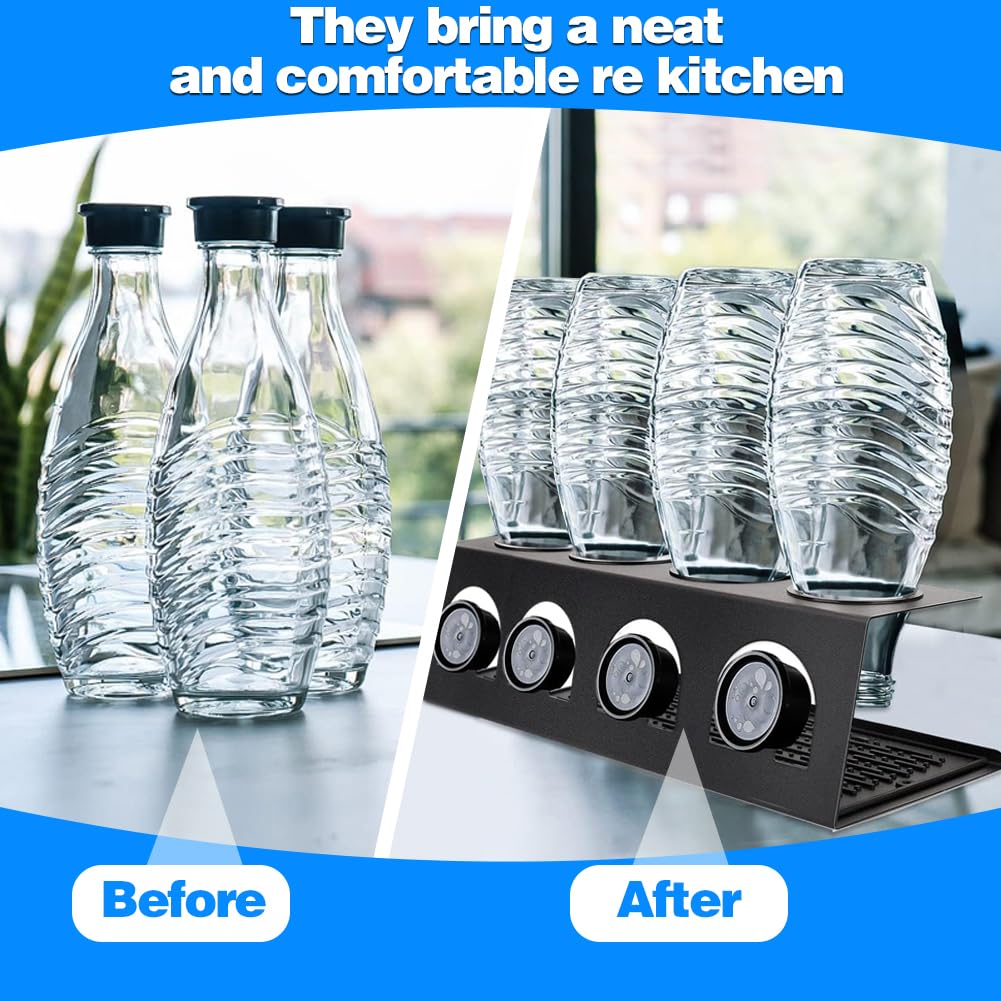 Flaschenhalter für Soda Stream 4er Flaschen Edelstahl Abtropfhalter Abtropfständer mit Deckelhalter