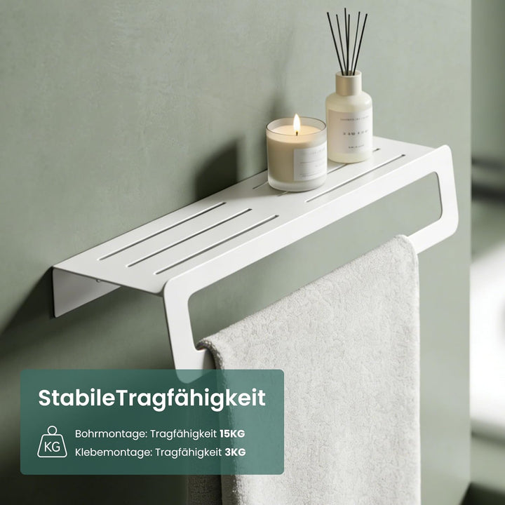 Mai & Mai Handtuchhalter mit Ablage 50cm, Handtuchstange Wandmontage zum Bohren oder Kleben, Handtuc