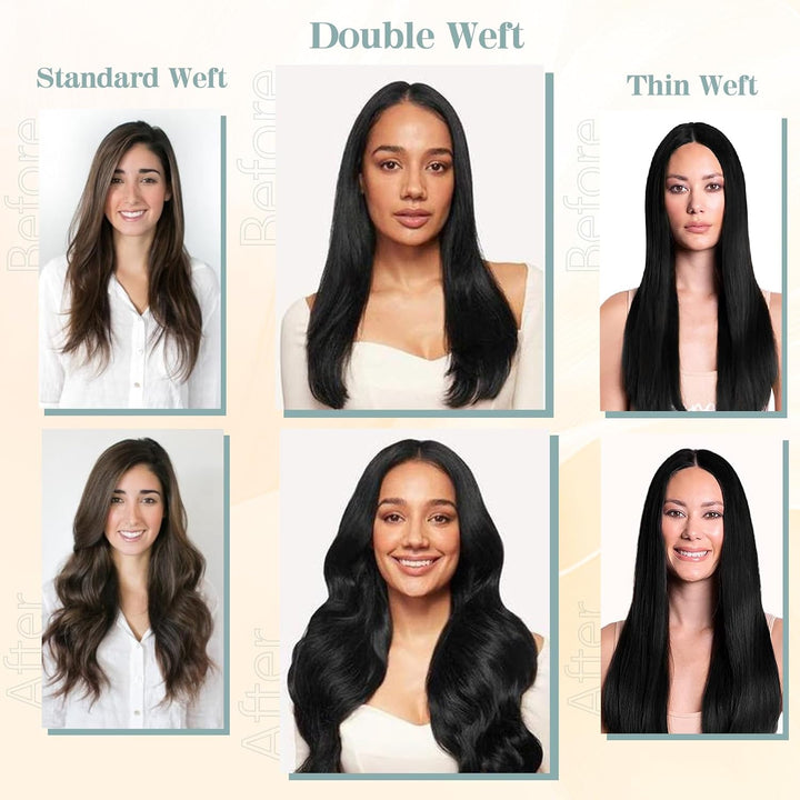 S-noilite Clip in Extensions Echthaar Natürliches Schwarz Haarverlängerung Echthaar Clip in Extensio