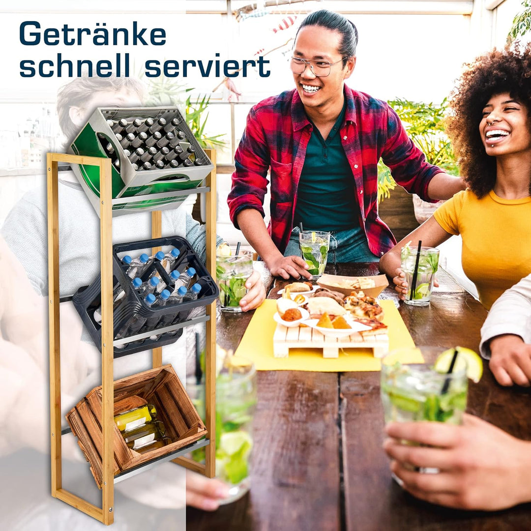 bomoe Design Getränkekistenregal stabiles FSC® Holz Bambus – 3 Getränkekisten – stilvolles Küchen Ge