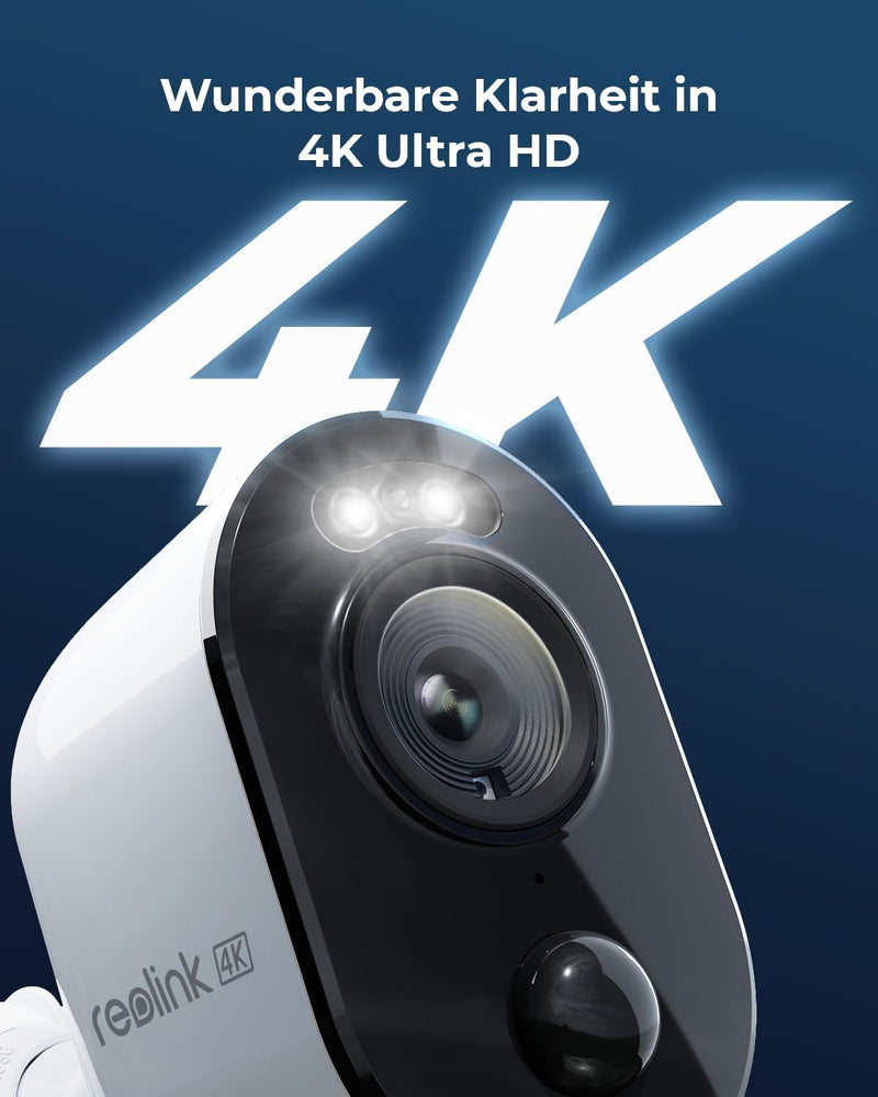 Reolink 4K Überwachungskamera Aussen Akku Argus 3 Ultra mit 6W Solarpanel, 2,4&5GHz WiFi, Solar WLAN
