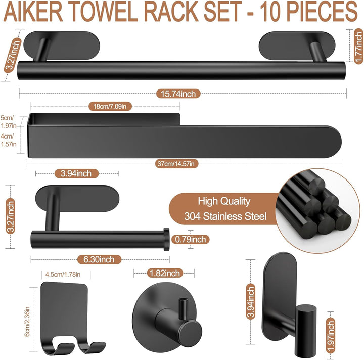 AIKER Handtuchhalter Ohne Bohren,10PCS Aktualisierte Version Handtuchhalter Set,Verdickter Hochwerti