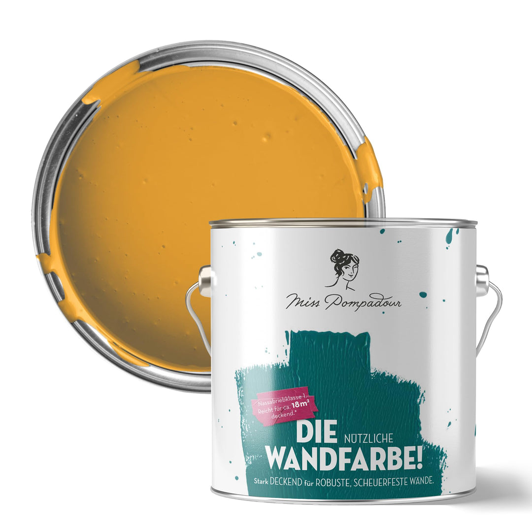 MissPompadour abwaschbare Wandfarbe Gelb mit Safran 2,5L - hohe Deckkraft & Ergiebigkeit - matte, sc
