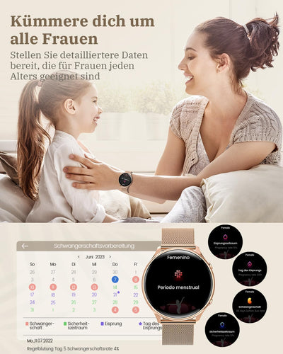 RUXINGX Smartwatch Damen mit Telefonfunktion, HD Voll Touchscreen, Fitness Tracker mit 120 Sportmodi