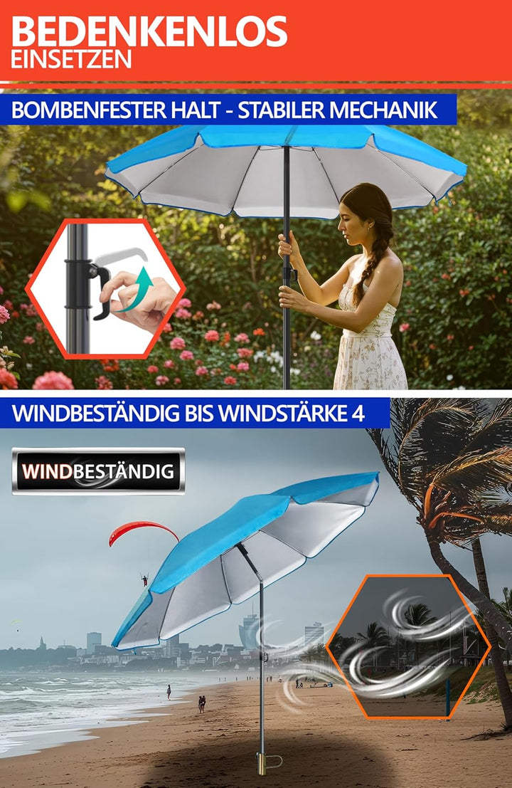 4smile Sonnenschirm Strand SunnyJoy Ø 160 cm, Blau – 3er Set inkl. Strandschirm windfest stabil, Ras
