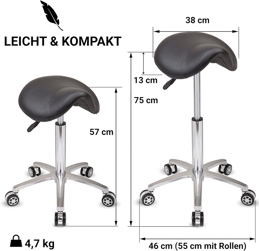 Staboos Rollhocker bis 160 kg - Sattelsitz mit Gel Polster - Praxishocker mit Rollen - Drehhocker hö