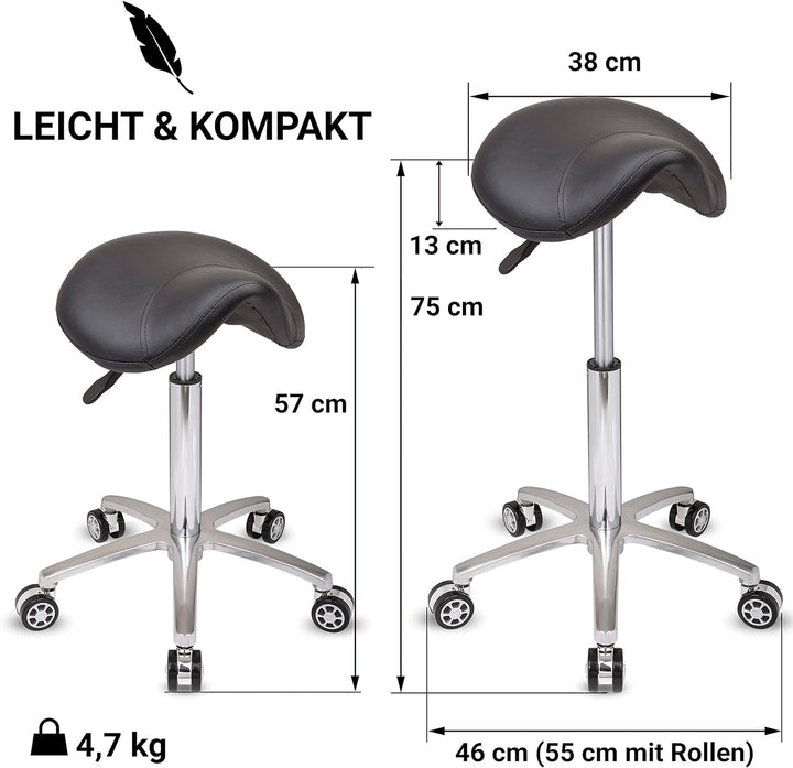 Staboos Rollhocker bis 160 kg - Sattelsitz mit Gel Polster - Praxishocker mit Rollen - Drehhocker hö