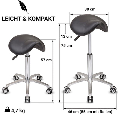 Staboos Rollhocker bis 160 kg - Sattelsitz mit Gel Polster - Praxishocker mit Rollen - Drehhocker hö