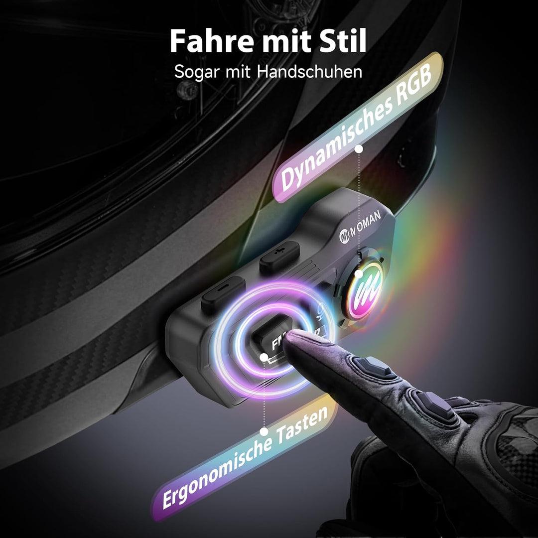 Moman RS-H4P Motorrad Helm Headset – BT 5.1, Hi-Fi Lautsprecher, Doppelte Geräuschreduzierung, RGB,