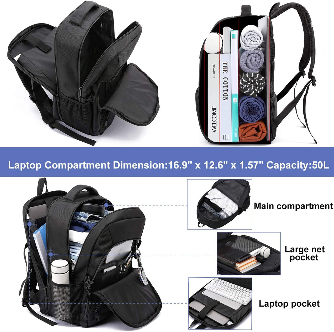 LIWAG Extra Gross Rucksack Herren 50L Wasserdicht 17 Zoll Laptoptasche Arbeit Laptop Rucksack mit US