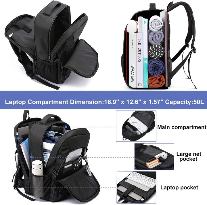 LIWAG Extra Gross Rucksack Damen 50L Wasserdicht 17 Zoll Laptoptasche Arbeit Laptop Rucksack mit USB