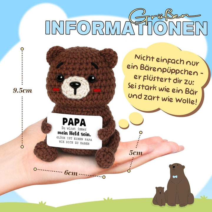 Positive Bär Geschenke für Papa, Handgehäkelter Bär Figuren, Bester Papa Geschenke zum Geburtstag Va