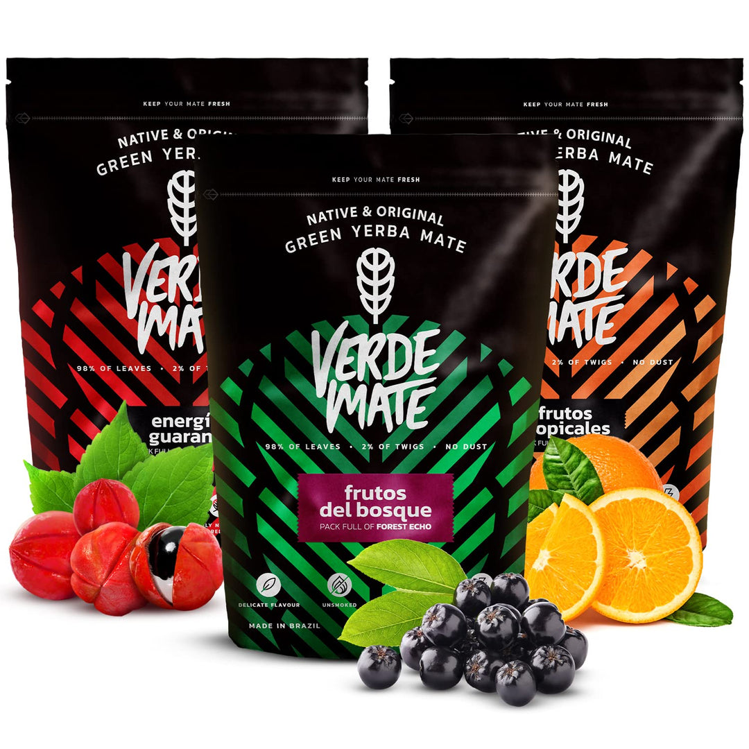 Mate Tee Verde Mate Frucht Set 1,5kg - Brasilien Yerba Mate - 5mm Grobe Blätter - Luftgetrocknet, St