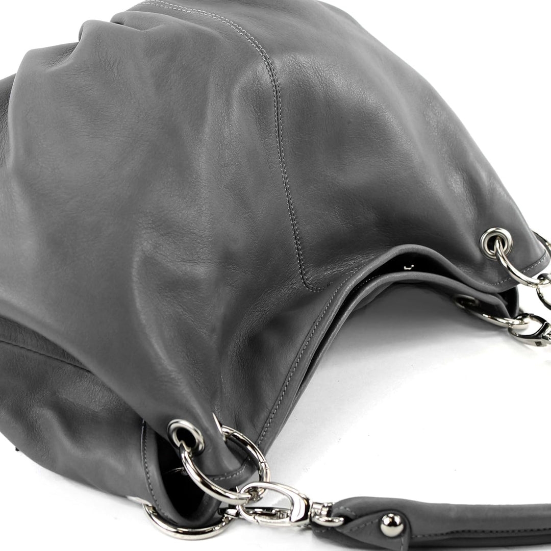 modamoda de - IT40 - ital. Damen Schultertasche aus Leder Dunkelgrau, Dunkelgrau