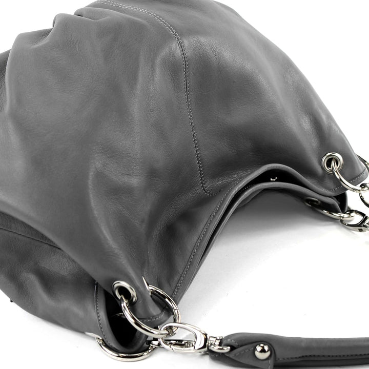 modamoda de - IT40 - ital. Damen Schultertasche aus Leder Dunkelgrau, Dunkelgrau