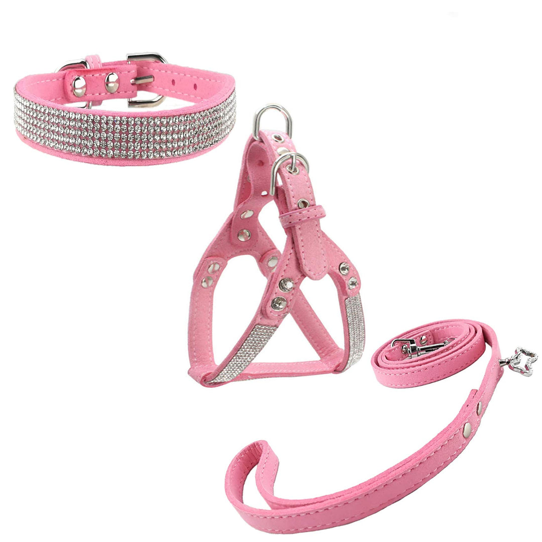 Hundehalsband &amp; Geschirr &amp; Leinen Sets Mode Komfortable Hundehalsband Diamante mit Geschirr &amp; Leinen