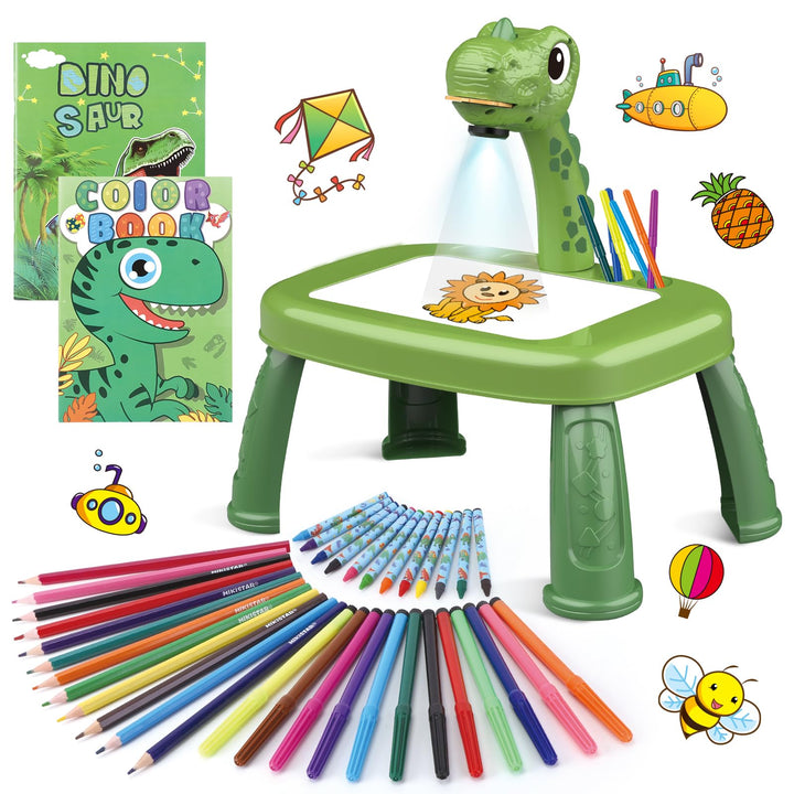 Dinosaurier Zeichenprojektor für Kinder mit 72 Mustern Kinder Projektor mit Bleistiften,Buntstiften,