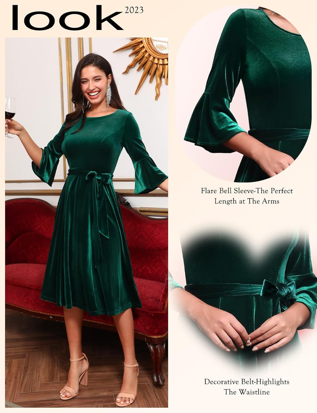 Homrain Glitzer Kleid Damen elegant Langarm Winterkleider Festliche Kleider mit Pailletten Party Coc
