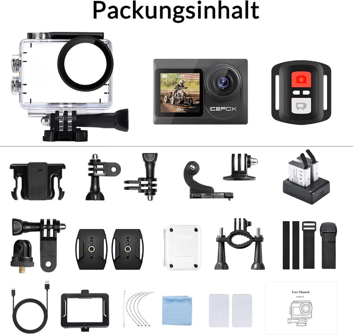 icefox Action Cam 4K Unterwasserkamera Wasserdicht 40M Ultra HD 20MP Kamera 170 Degree Ultra-Weitwin