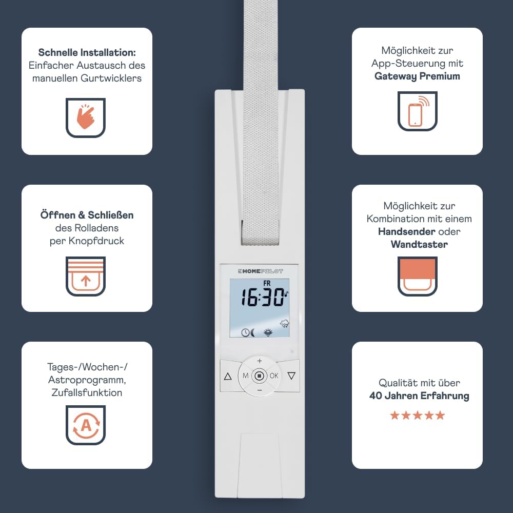 HOMEPILOT - Gurtwickler RolloTron premium smart Power | Elektrischer Gurtwickler mit Display zur beq