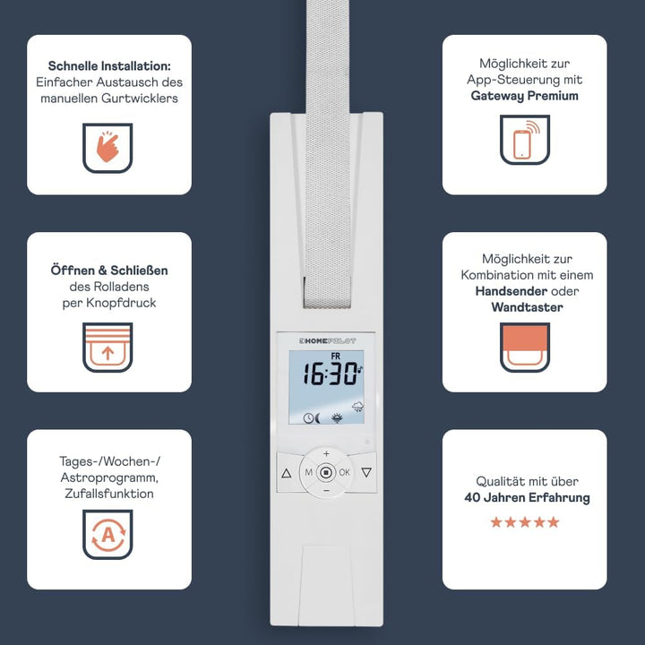 HOMEPILOT - Gurtwickler RolloTron premium smart Power | Elektrischer Gurtwickler mit Display zur beq