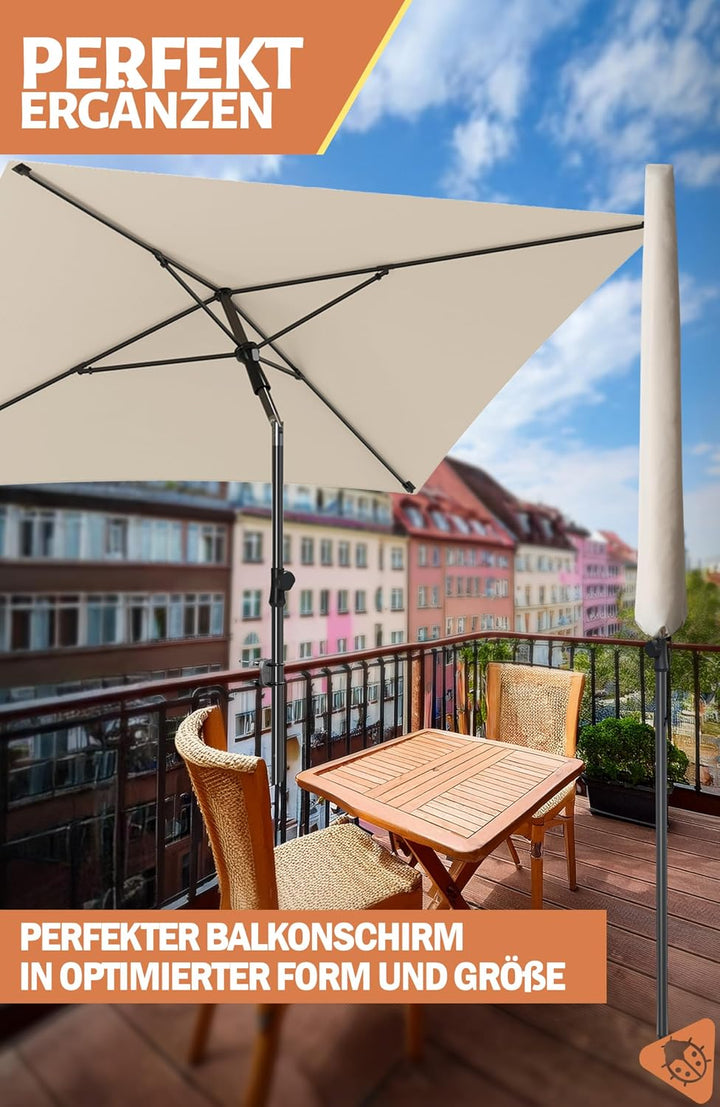 Menz Sonnenschirm Balkon mit Schutzhülle in Beige, 200 × 125 cm | UPF 50+ Sonnenschirm rechteckig fü