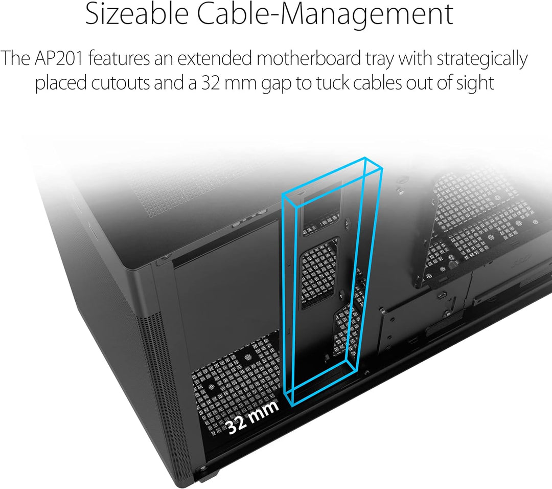 ASUS Prime AP201 MicroATX PC-Gehäuse (33 Liter, unterstützt 360-mm-Kühler, Grafikkarten bis 338 mm L