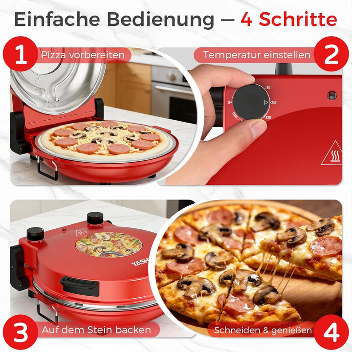 YASHE Elektrischer Pizzaofen für die Arbeitsplatte mit Pizzastein, Einstellbare Temperatur & Timer,