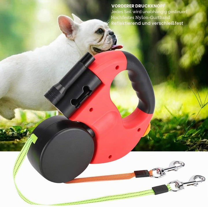 Doppelte Hundeleine für 2 Hunde, 3 Meter Einziehbare Hundeleine, Rollleine Hundeleine mit LED-Lichte