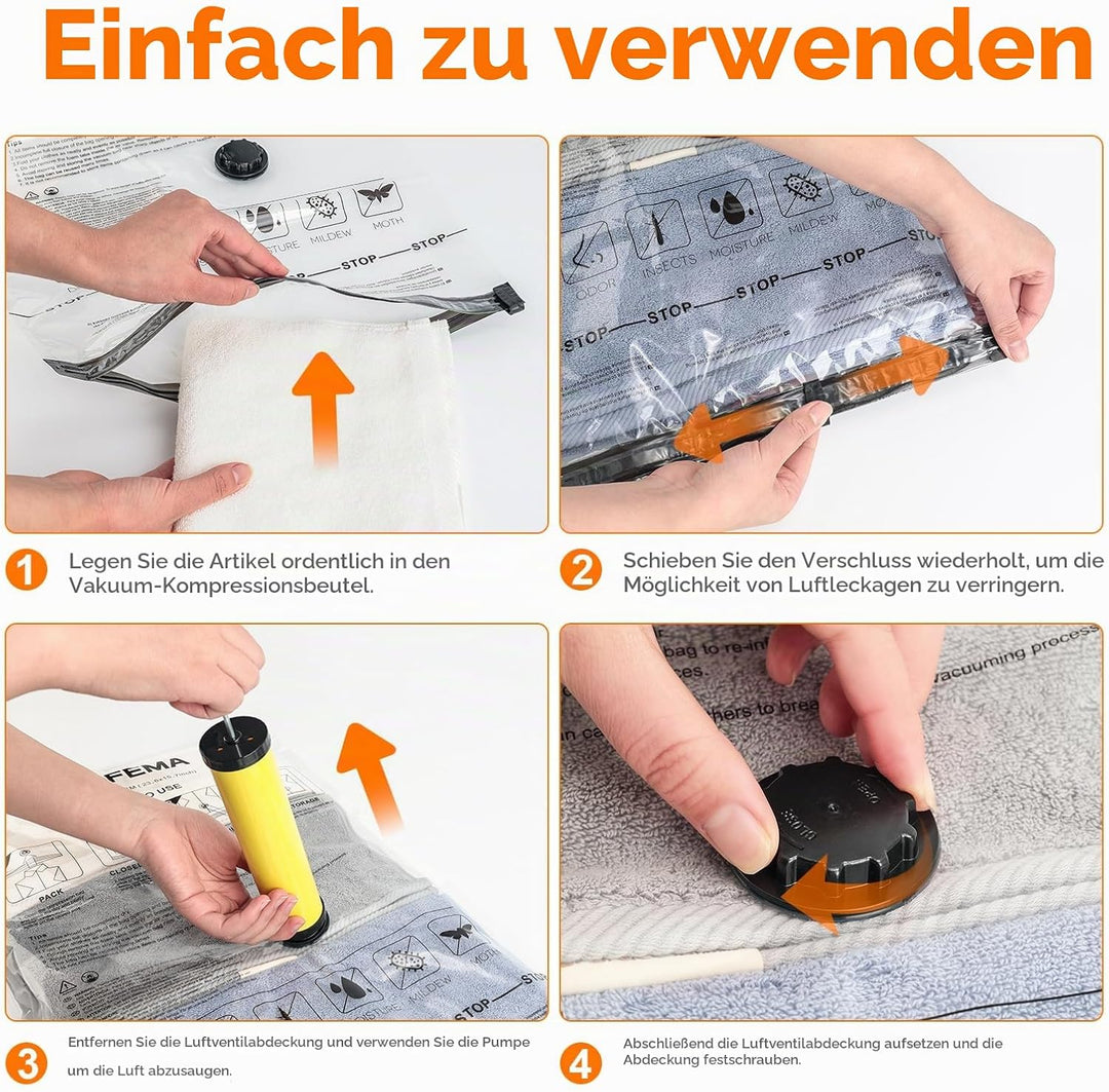GRIFEMA GH83-8, 6 Stück Vakuumbeutel 100x80 cm, Platzsparend für Bettwäsche, Bettdecken, Decken und