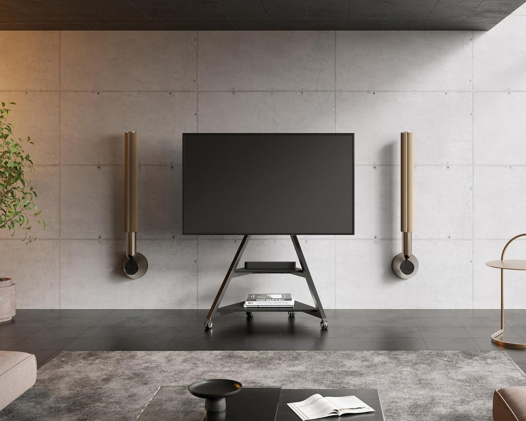 FITUEYES Design TV Ständer Rollbar für 55-88 Zoll Fernseher Mobiler TV Stand höhenverstellbar schwen
