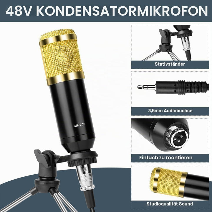OFFCUP Podcast Equipment Set Mischpult Audiomixer mit Stativ Kondensator Mikrofon USB C Audiointerfa