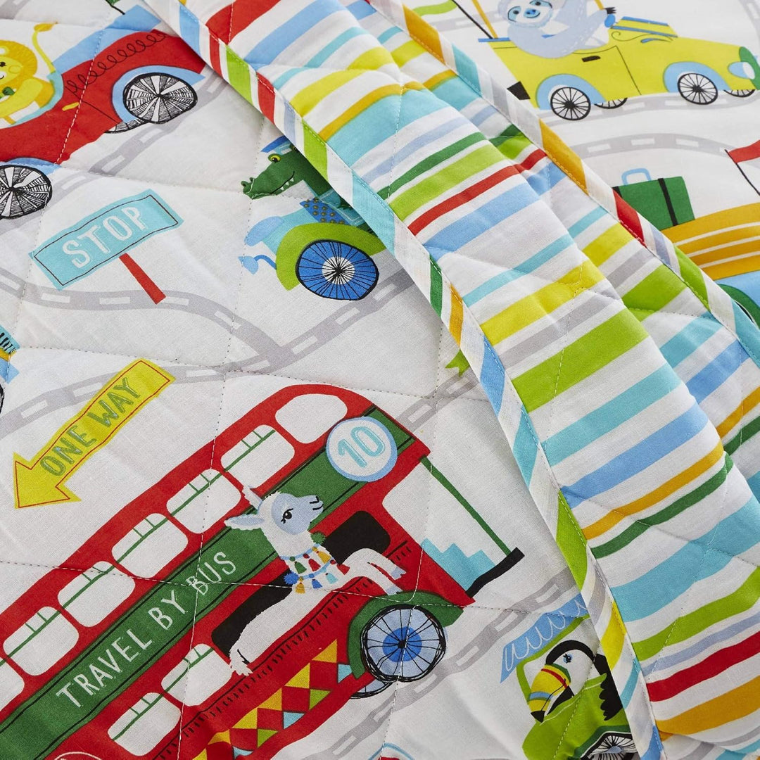 Happy Linen Company Kinder Bettwäsche-Set - mit Zootieren in der Stadt - wendbar - Weiss - Einzelbet