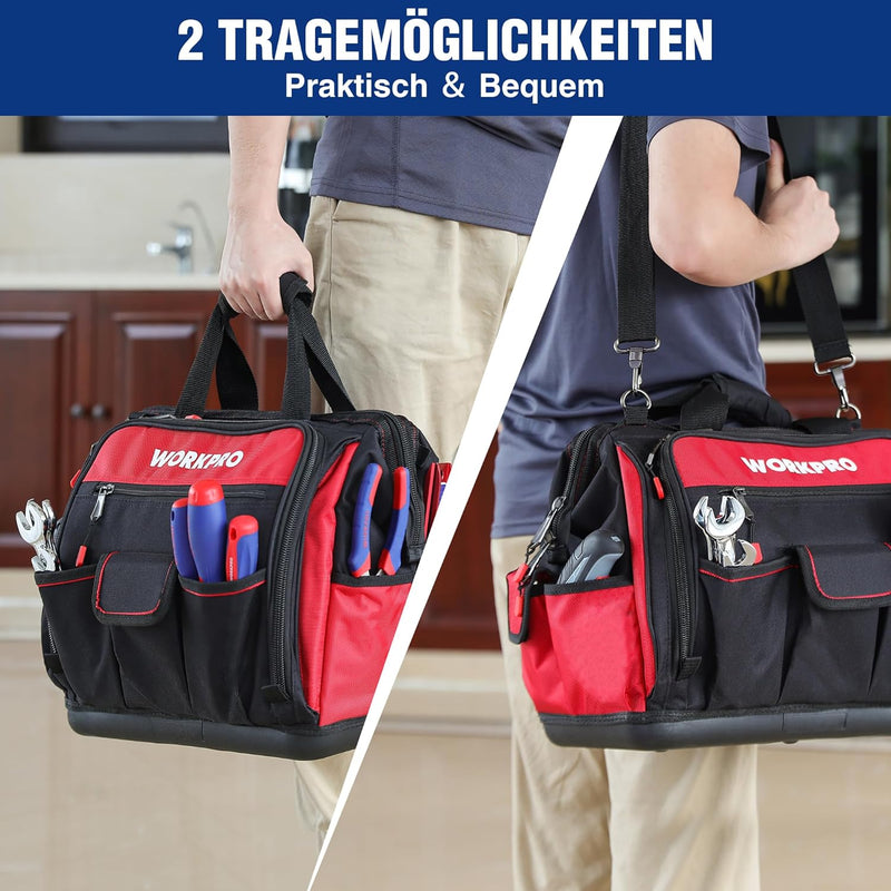 WORKPRO Elektriker Wasserdichte Werkzeugtasche Profi, weite Öffnung & grosse Kapazität 42CM/16" aus