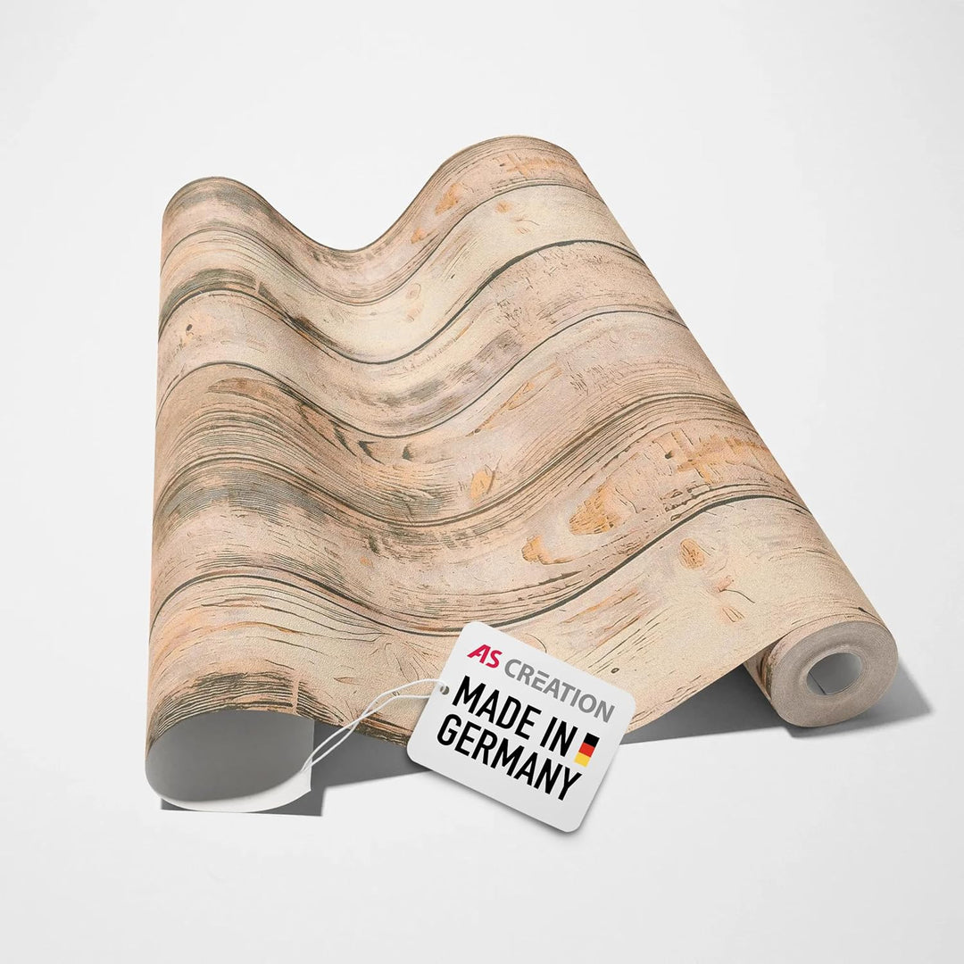 Rustikale 3D Holzplanken Vliestapete im Vintage Landhausstil – Beige, Braun