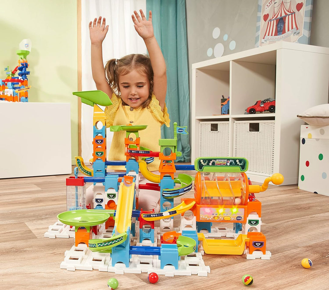 VTech Marble Rush - Super Action Set L100 E – Interaktives Kugelbahn-Set mit Licht und Sound, spanne