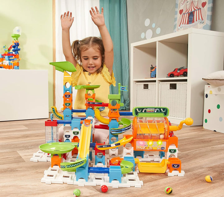 VTech Marble Rush - Super Action Set L100 E – Interaktives Kugelbahn-Set mit Licht und Sound, spanne