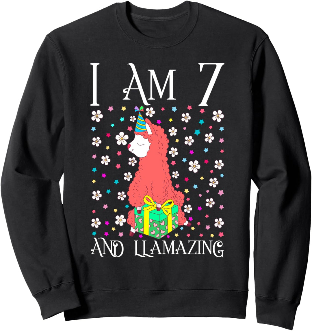 Kids I'm 7 Llamazing Gift Girl Llama Cute Happy 7th Birthday Sweatshirt