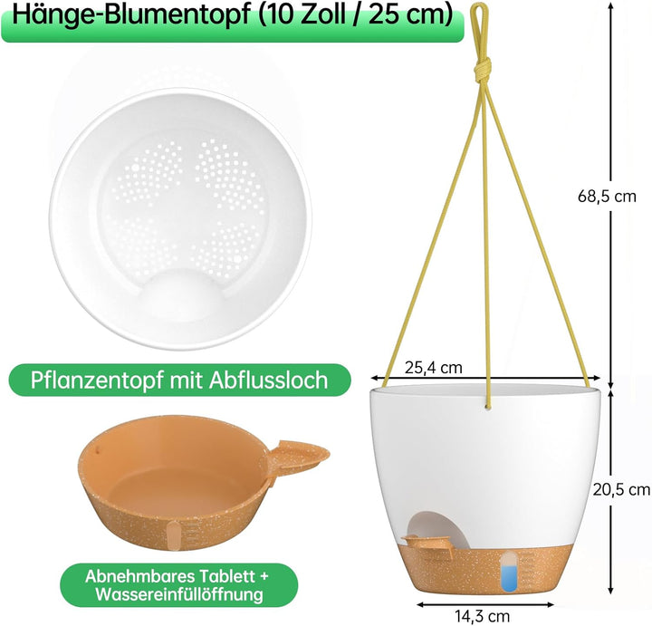 ZMTECH 25cm Blumenampel Hängend Blumentopf Hängeampel Kunststoff Hängeampel für Pflanzen Für Innen A