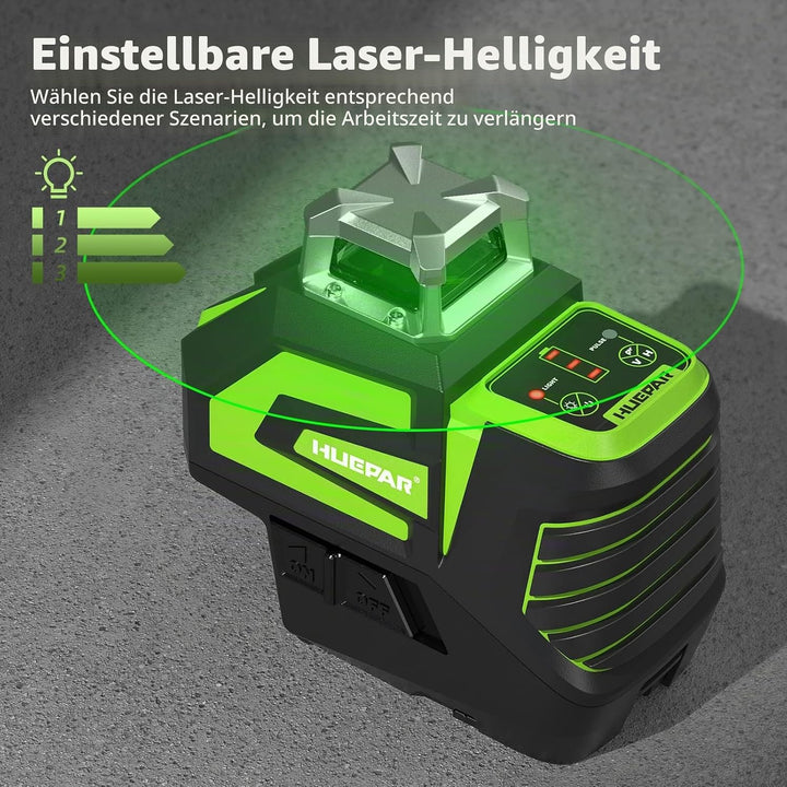 Huepar Selbstnivellierender Grüner Lasernivellier Kreuzlinien mit 2 Lotpunkten Laserwerkzeug - 360 °