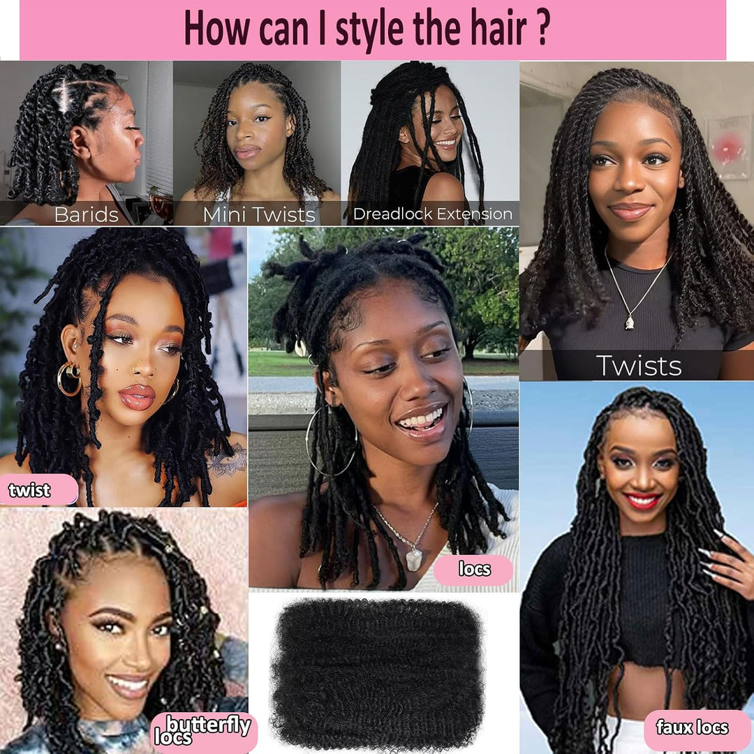 Huarisi Afro Kinky Bulk Human Hair Extensions Schwarz für Dreadlocks Mini Twist Braids Sister Locs u