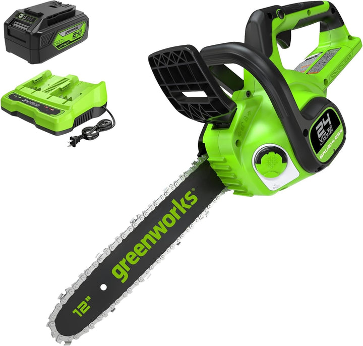 Greenworks GD24CS30K4 Akku Kettensäge mit 24V 4Ah Akku und Ladegerät, bürstenlosem Motor, 30 cm Blat
