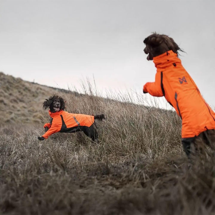 Non-Stop Dogwear Fjord Regenmantel Overall, Reflektierend, Orange-Schwarz, Wasserdichter Hundemantel