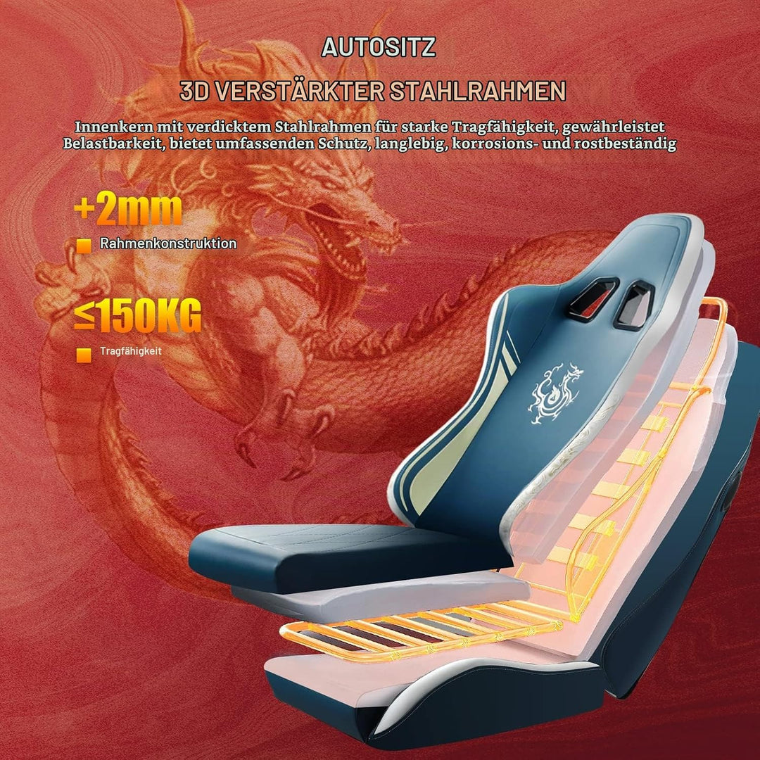 GTPLAYER Gaming Stuhl Gamer Stuhl mit Bluetooth-Lautsprechern und Fussstütze, Dragon Series Bürostuh