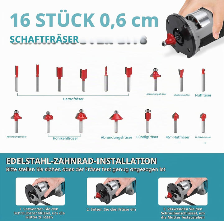 Akku Oberfräse kompatibel mit Makita 18V Akku, 800W Bürstenlose Kantenfräser mit 6 Geschwindigkeiten