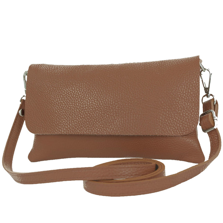 modamoda de - T226 - ital. Leder Clutch Umhängetasche Klein Small Dunkelcamel, Dunkelcamel