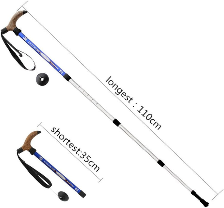 KRY Bergstock / Wanderstock, T-förmiger Griff, einziehbar, aus Luftfahrt-Aluminiumlegierung, verstel