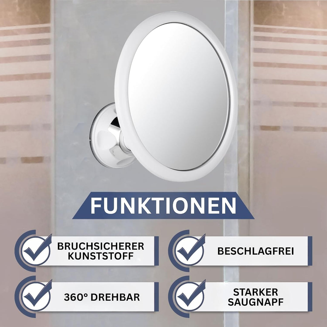 Mirrorvana Kleiner Duschspiegel antibeschlag und bruchsicher, runder Wandspiegel mit starkem 360° Sa