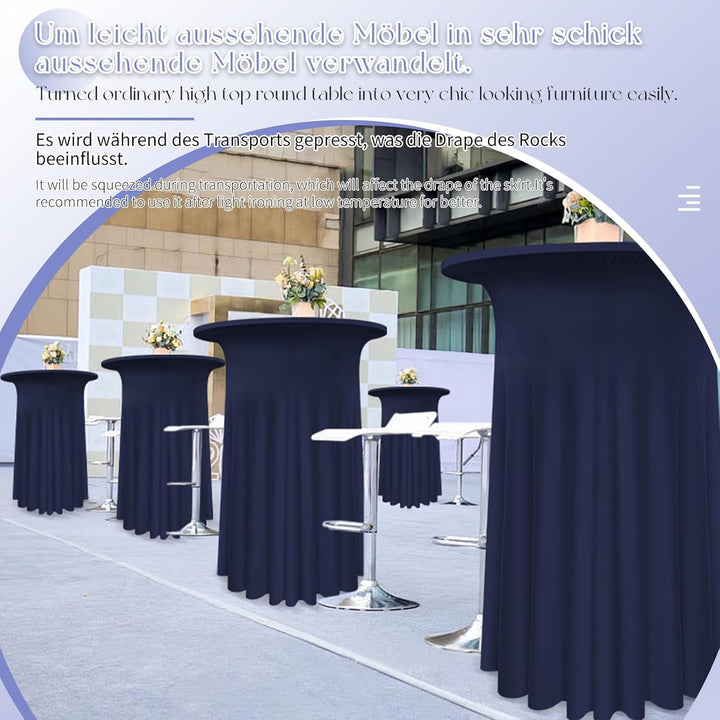 3 Packs Spandex Cocktail Tischdecke mit Röcken 80x 110cm, dunkelblauer Stretch Cocktail Tisch für ho