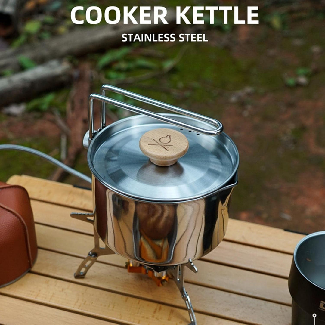 Camping Kochtopf Aus Edelstahl Mit Deckel Und Abnehmbarem Griff, 1 L Grosser Camping Wasserkocher, K